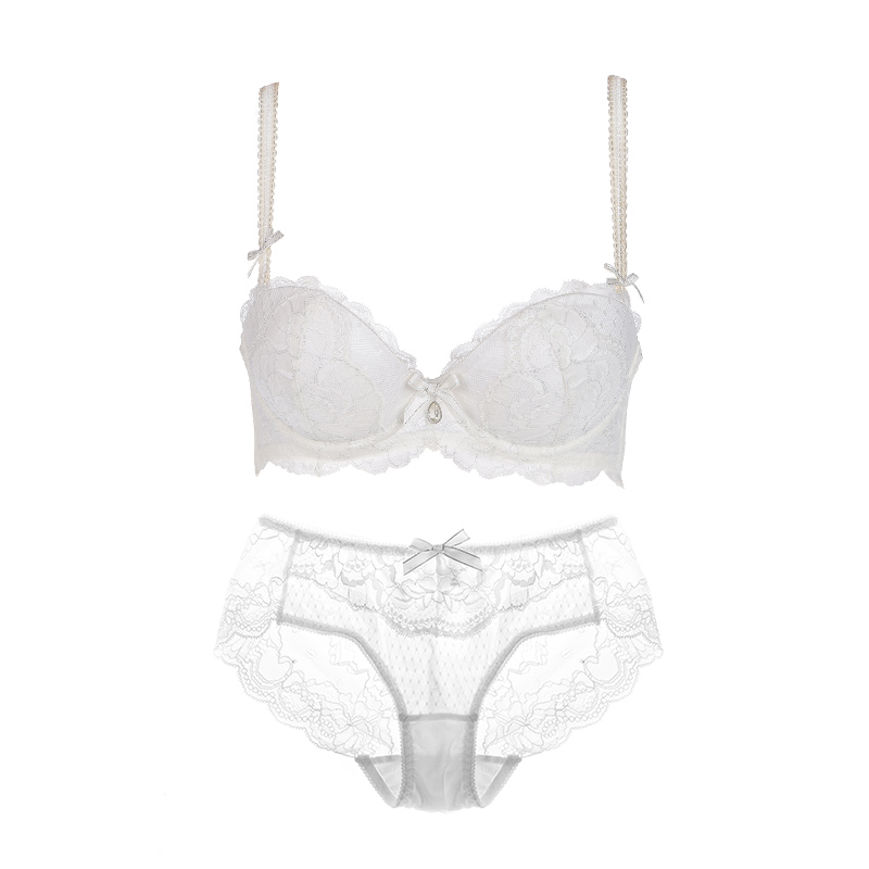 白色半罩杯文胸2017薄款胸罩蕾丝性感女夏天内衣套装聚拢女款罩杯