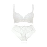 白色超薄文胸套装薄款大码性感透明蕾丝内衣大胸显小胸罩女无海绵