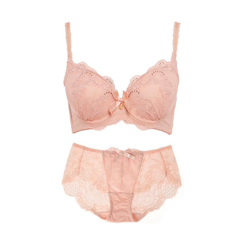 爱恋伊 女士内衣刺绣烫钻蕾丝边性感文胸套装少女薄款胸罩