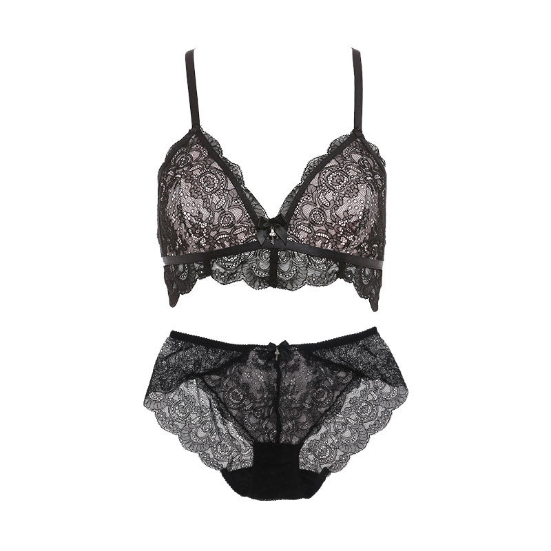 夏季女士蕾丝深v美背胸罩薄款无钢圈无海绵性感内衣文胸套装超薄