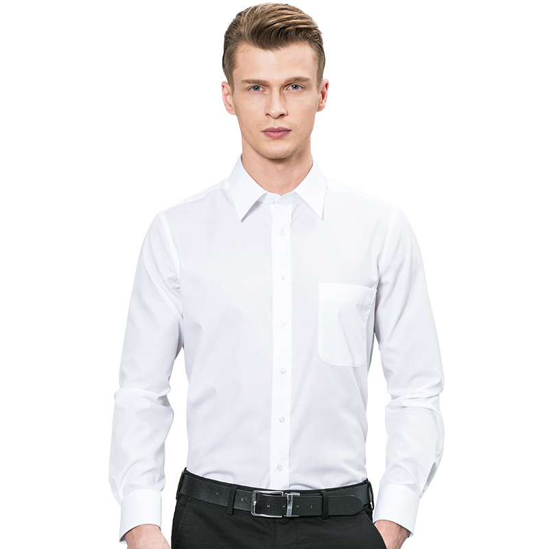 深海DeepOcean长袖白衬衫男2017纯棉免烫商务正装韩版修身蓝休闲衬衣 DDX25504L