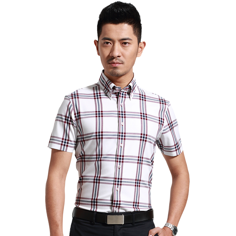 深海夏季薄款格子男士短袖衬衫纯棉韩版时尚休闲男装青年修身衬衣DDX46528S