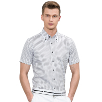 深海夏季丝光棉男士短袖衬衫波点修身型时尚休闲潮男装青年薄衬衣DDX45550S