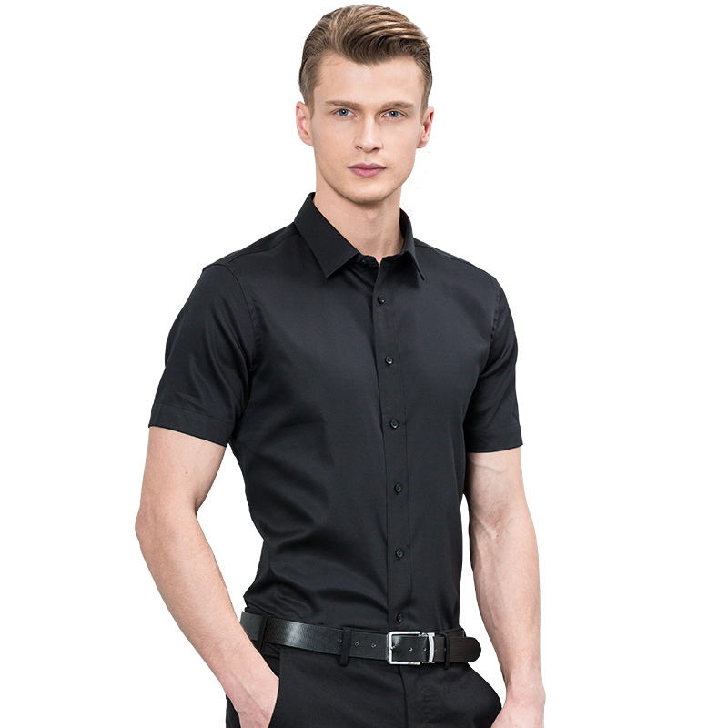 夏季丝光棉短袖衬衫男士衬衣纯棉免烫白色商务修身韩版半袖抗皱寸DDX55508S