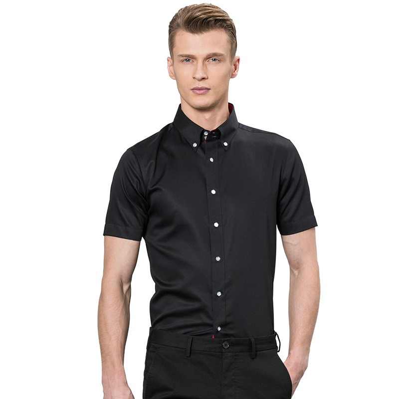 夏季丝光棉短袖衬衫男士衬衣纯棉免烫白色商务修身韩版半袖抗皱寸DDX35526S