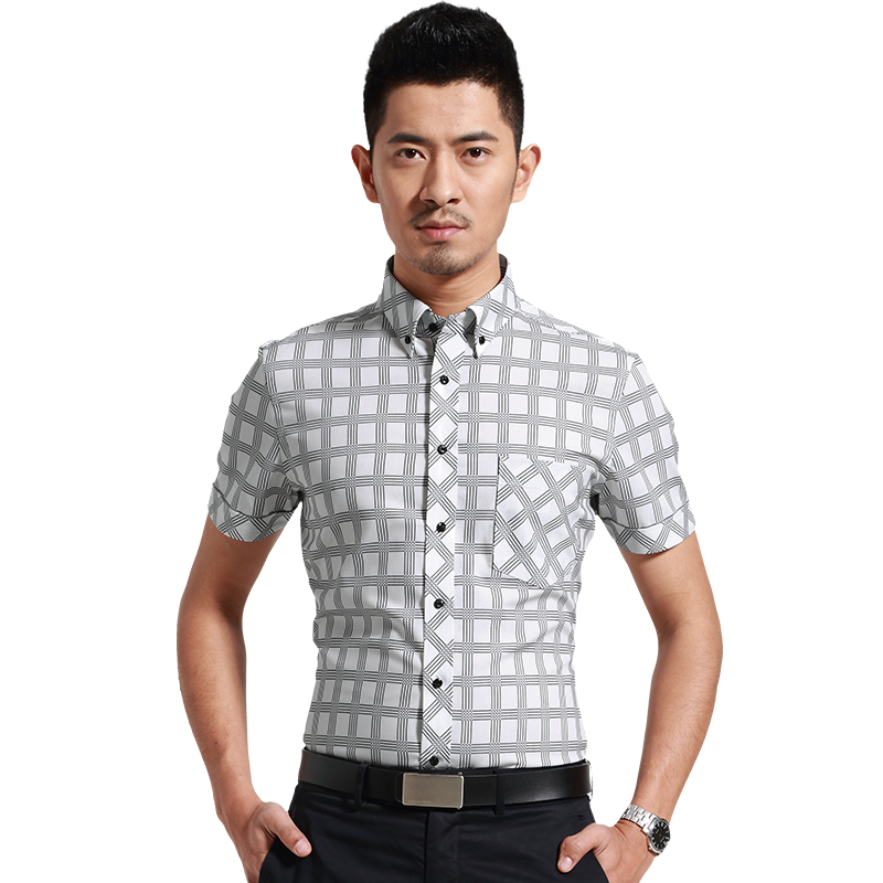 深海夏季男士衬衫男短袖格子衬衣男装寸纯棉免烫修身韩版商务休闲 DDX46514S