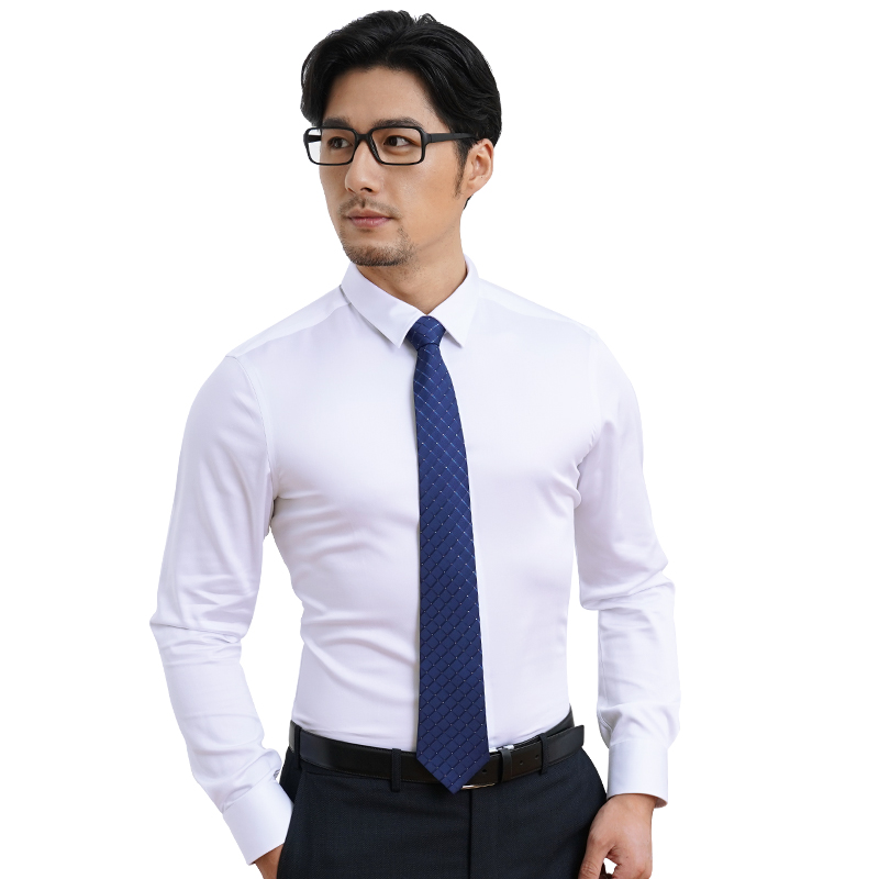 深海纯色衬衫男士长袖衬衣弹力修身韩版商务寸衣男装