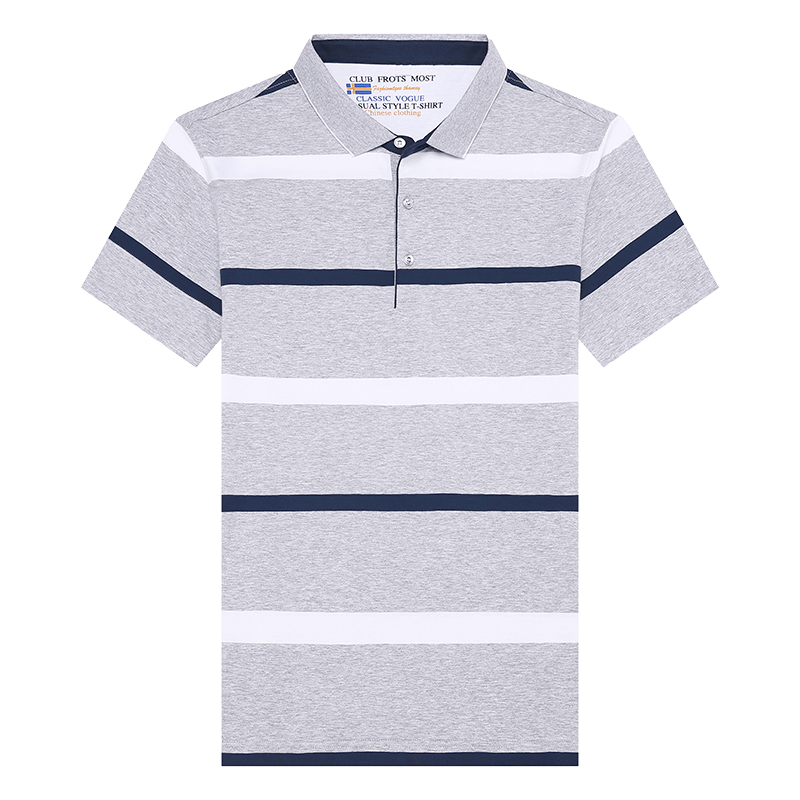 卡帝乐鳄鱼(CARTELO)短袖男2018夏季新款中年男士商务休闲条纹正装T恤BAB7891