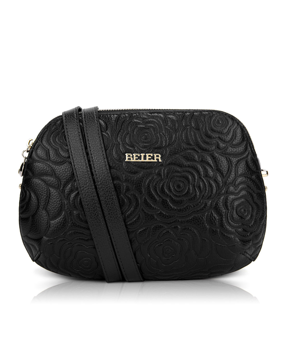 贝尔beier女包甜美压花宴会旅行休闲纯色牛皮真皮精致百搭单肩包斜挎包