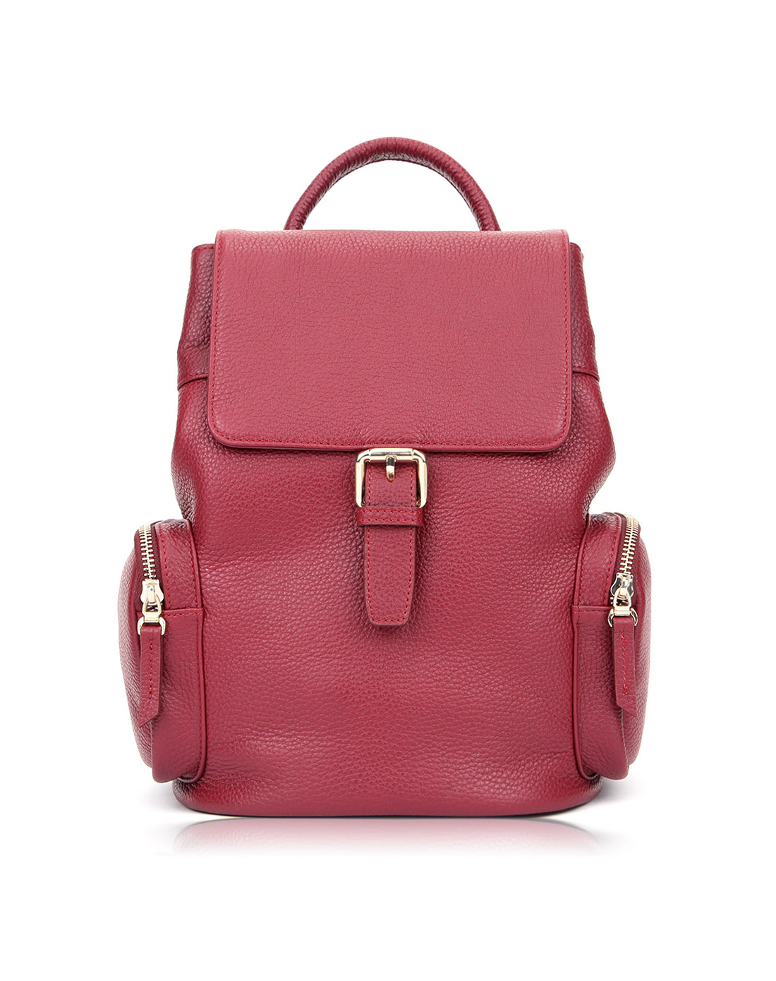 贝尔 beier褶皱旅行休闲纯色柔软牛皮革真皮多功能双肩包女包