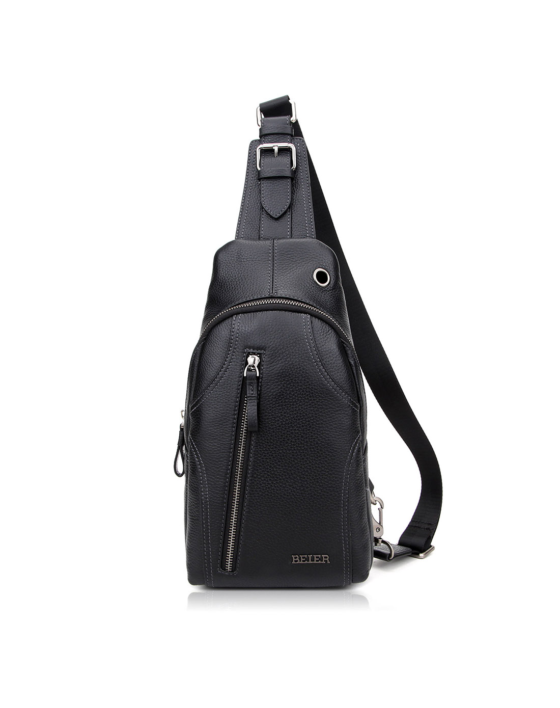 贝尔beier旅行休闲运动纯色柔软竖款头层牛皮革真皮胸包-爆款男士腰包