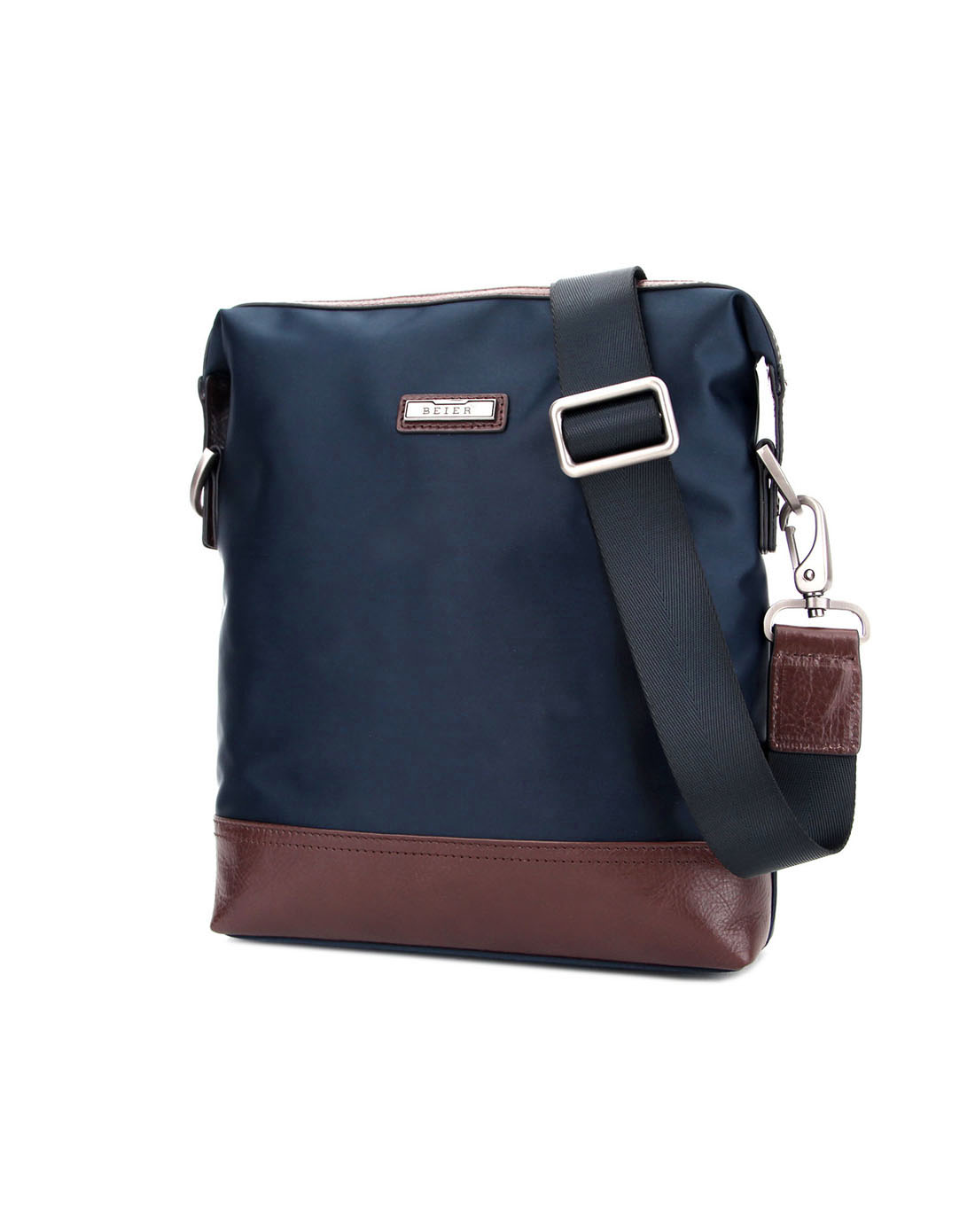 贝尔beier休闲商务运动进口防水布配进口牛皮真皮单肩包-畅销男包