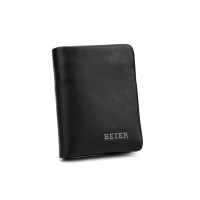 贝尔beier宴会旅行休闲商务纯色牛皮革真皮多功能竖款钱包男包
