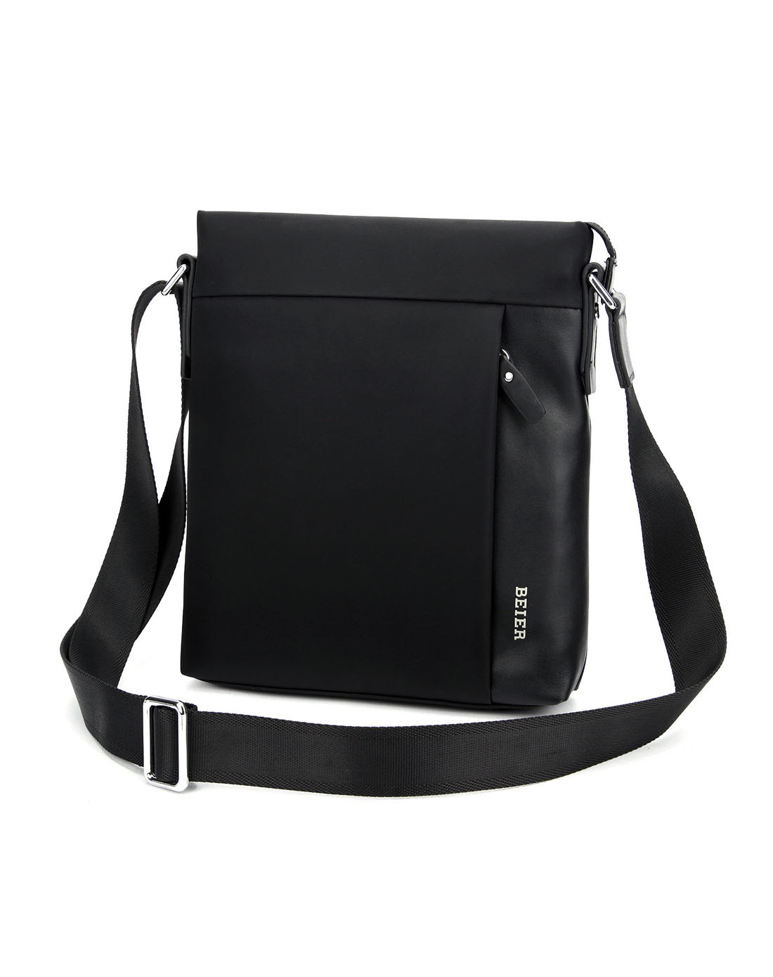 贝尔beier休闲商务运动纯色进口防水布配牛皮真皮单肩包男包