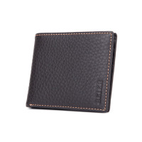 贝尔beier宴会旅行休闲商务纯色进口牛皮革真皮横款钱包男包