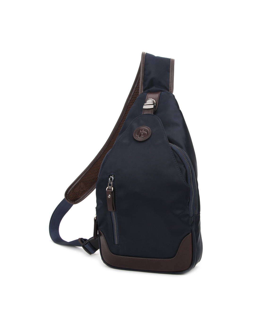 贝尔beier旅行休闲运动纯色进口防水布配进口牛皮真皮胸包男包