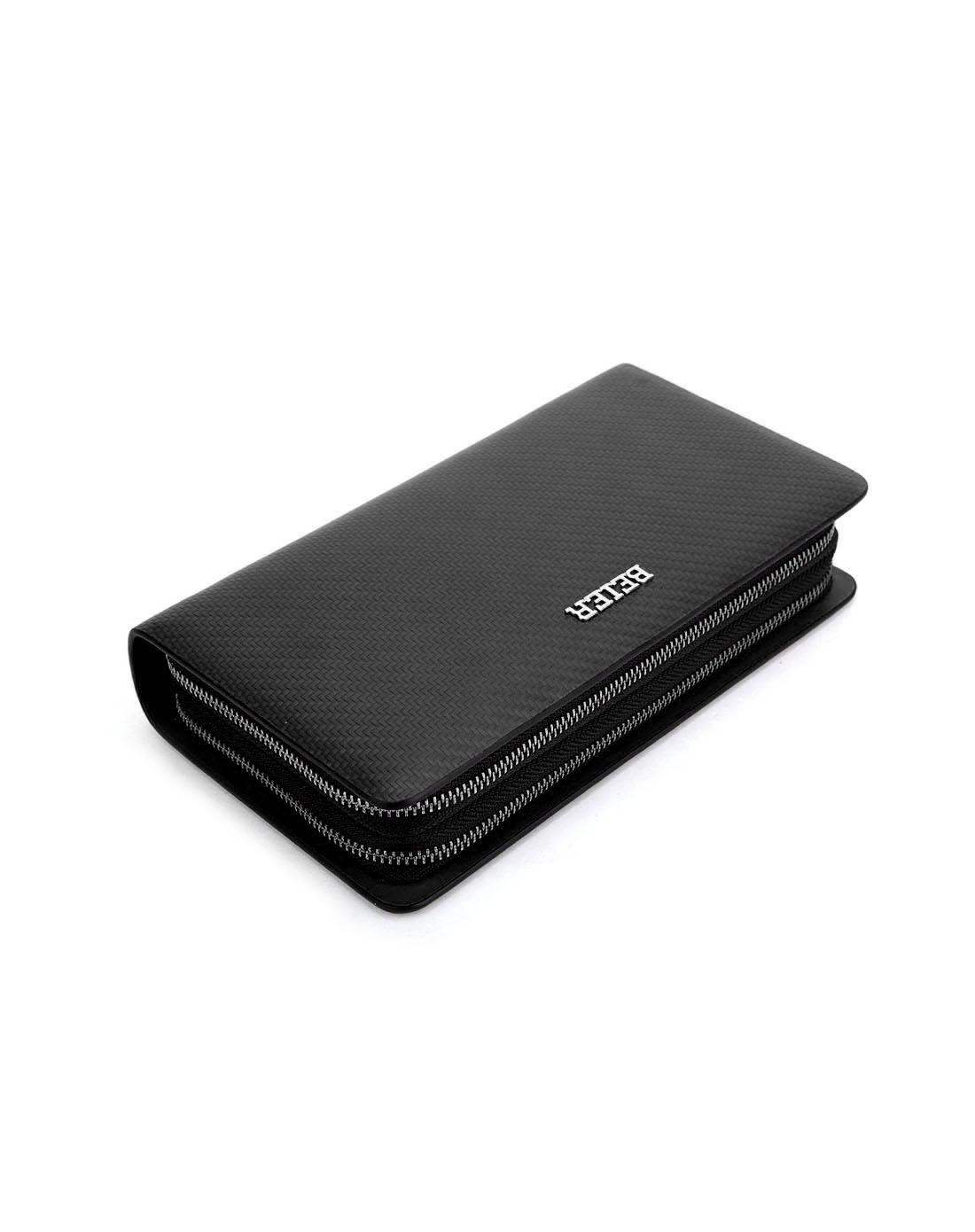 贝尔beier压花休闲商务西班牙进口碳纤维牛皮真皮双拉链手包男包