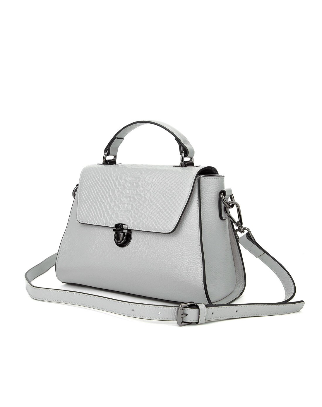 贝尔 beier优雅动物纹休闲纯色蛇纹牛皮革真皮手提斜挎两用包女包灰色