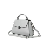 贝尔 beier优雅动物纹休闲纯色蛇纹牛皮革真皮手提斜挎两用包女包灰色