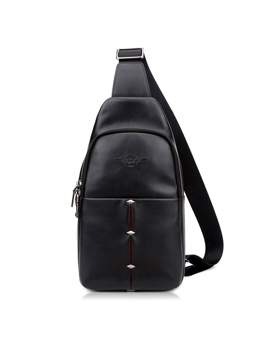 贝尔beier新品 铆钉旅行休闲商务纯色牛皮革真皮韩版休闲胸包男包