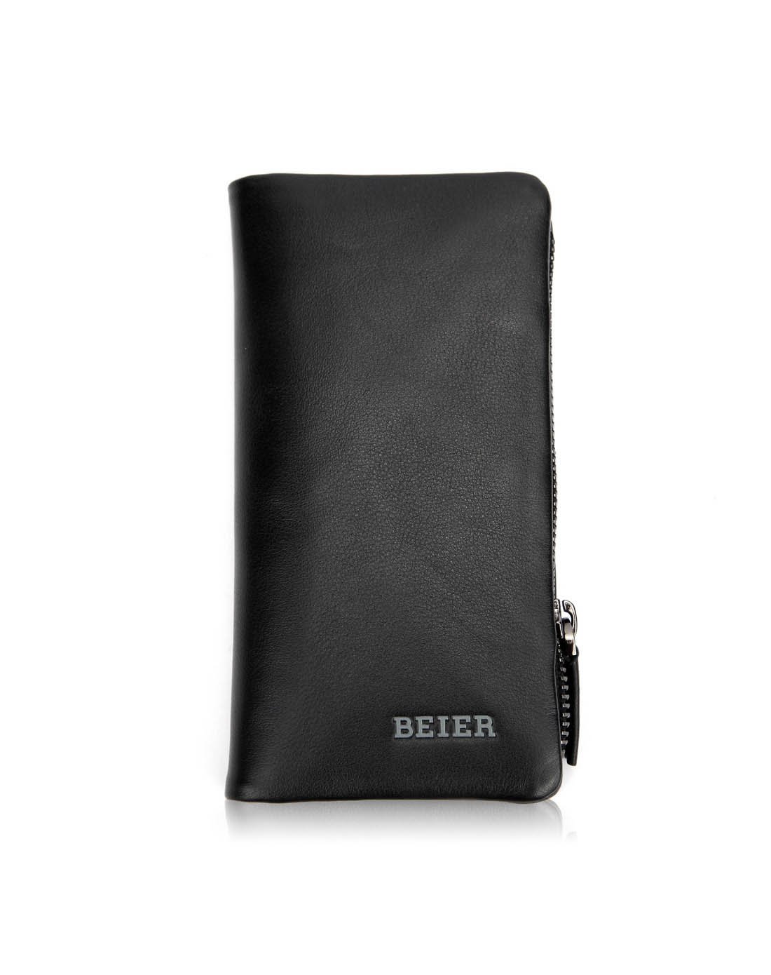 贝尔beier新品 宴会旅行休闲商务纯色牛皮革真皮多功能长款钱包男包