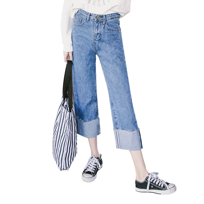 天淳尔女装秋季阔腿宽松牛仔九分裤2017CYS-333 S 深蓝色