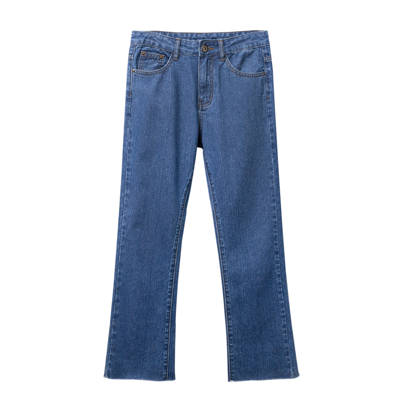 天淳尔女装秋季无弹九分喇叭裤牛仔裤2017BJH-433 25码 深蓝色