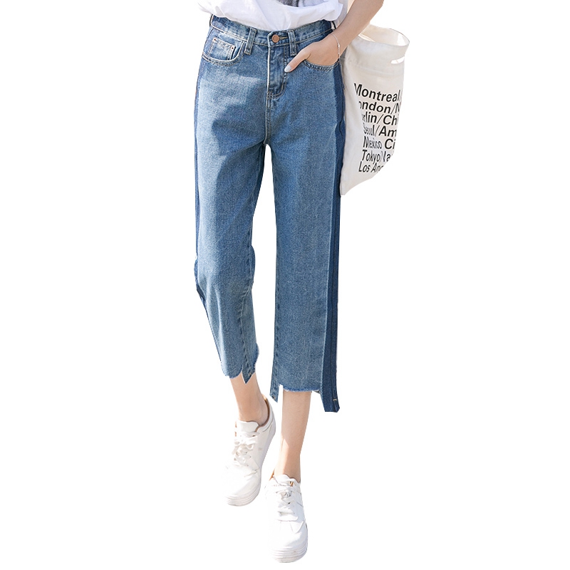 天淳尔女装秋季宽松阔脚腿九分牛仔裤2018DZNZ-006 25码 蓝色