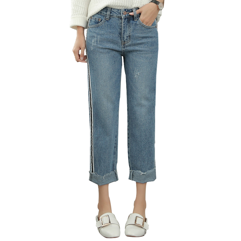 天淳尔女装秋季直筒边条九分裤2017XCD-332 S 深蓝色