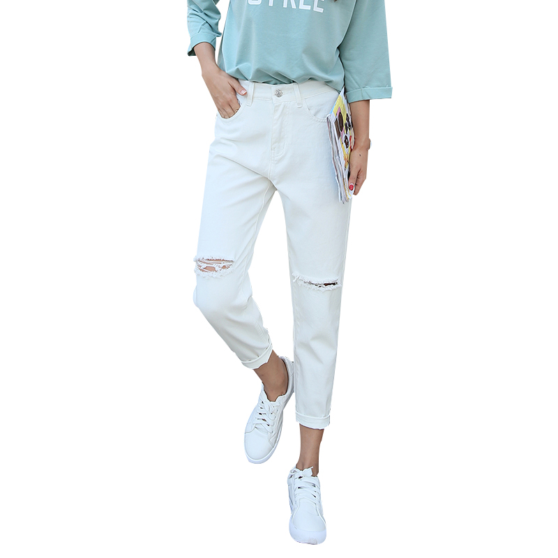 天淳尔女装夏季破洞休闲哈伦牛仔九分裤2018SS-339