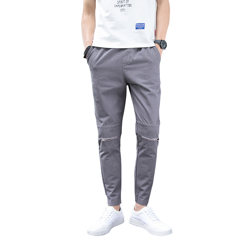 超音狼男装舒适透气夏季简约束脚潮流刮烂休闲长裤2018WLYJ-C09