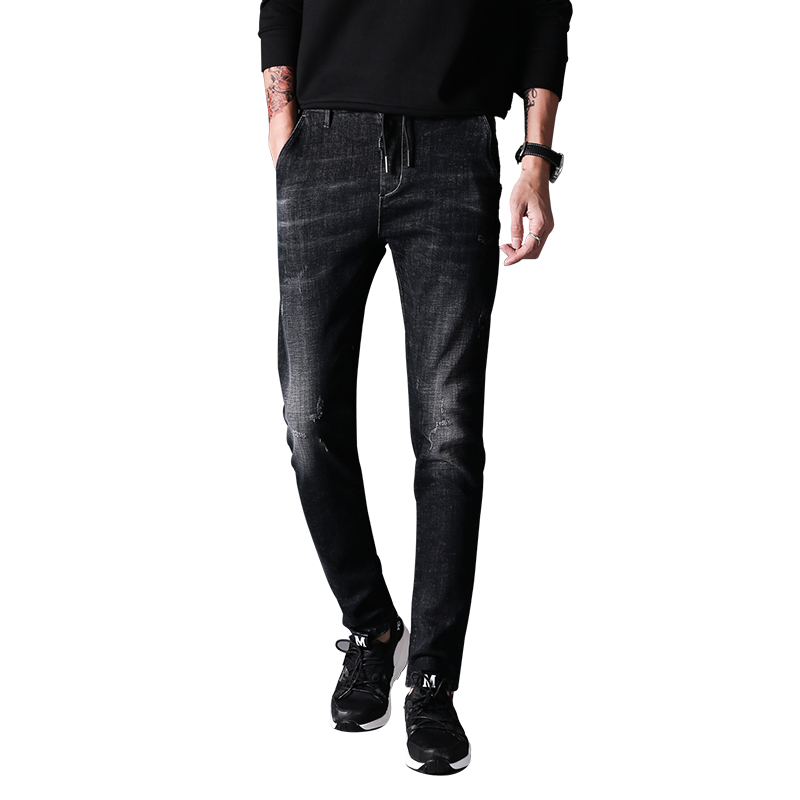 超音狼男装舒适透气韩版刮破潮流弹力牛仔小脚裤2018HD-1827