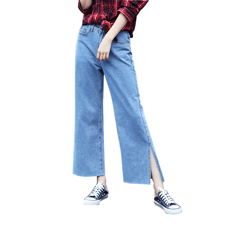 天淳尔女装舒适透气时尚毛边分叉阔腿牛仔九分裤2018BJH-1099 XS 浅蓝色