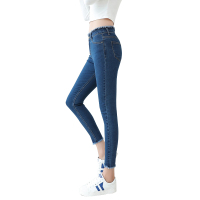 天淳尔女装舒适透气时尚简约毛边腰头九分小脚裤2018XCD-264 25码 深蓝色