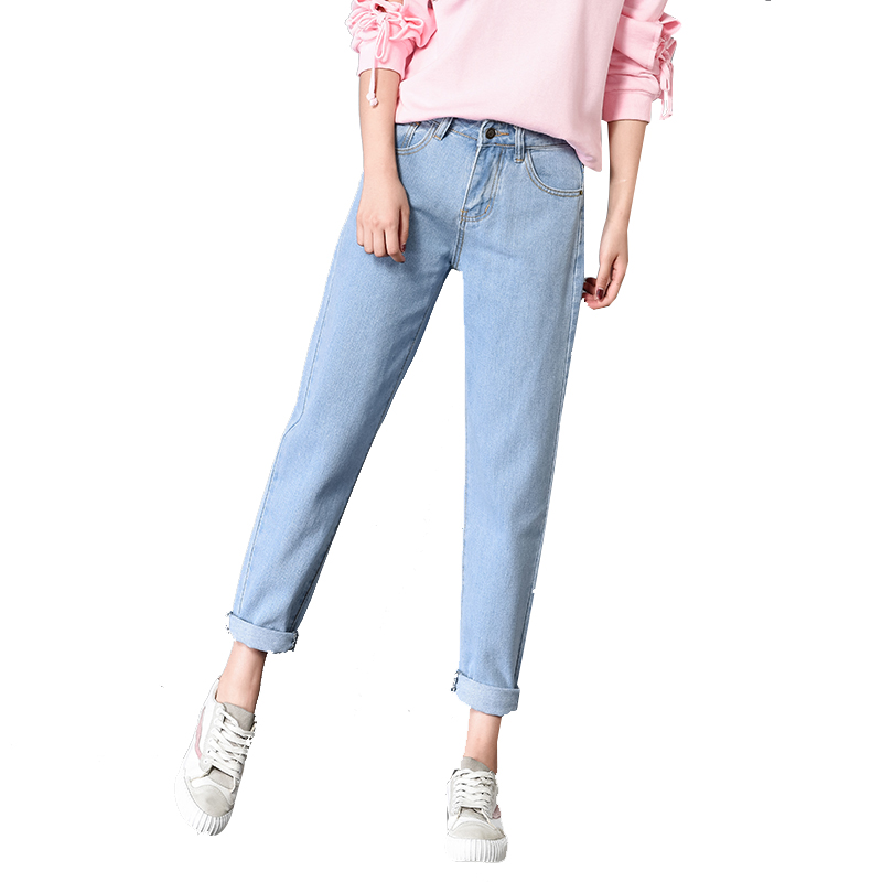 天淳尔女装秋季简约宽松九分哈伦牛仔长裤2018SS-338