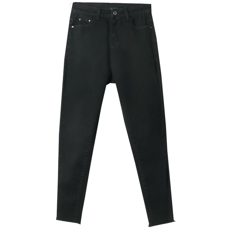 天淳尔女装春夏高腰微弹毛边萝卜九分牛仔裤2018BJH-1618