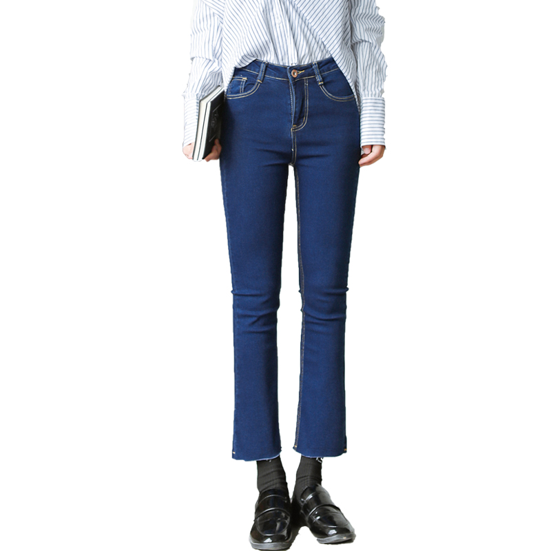 天淳尔女装春夏简约时尚五口袋经典款微喇叭九分牛仔裤2018SS-168