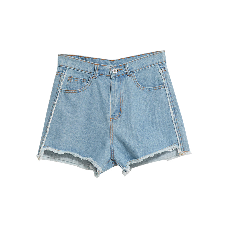 天淳尔女装夏季无弹简约宽松毛边牛仔短裤2018CYS-C381