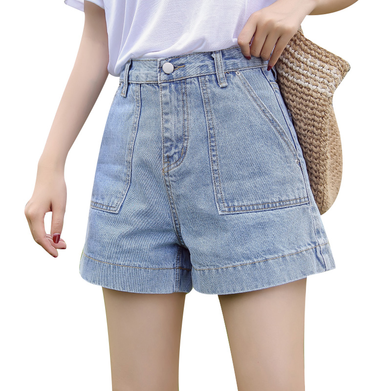 天淳尔女装夏季高腰chic牛仔韩版学生百搭a字宽松阔腿热裤子2018KJE-9799