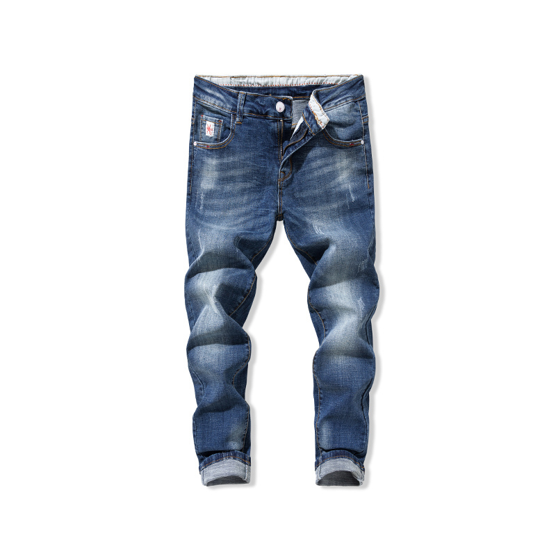 超音狼男装秋冬弹力磨白猫须修身直筒小脚牛仔长裤2018WLYJ-1603