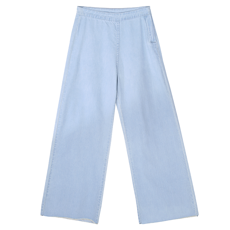 天淳尔女装秋季无弹简约甜美流苏阔腿牛仔九分裤2018XX-169