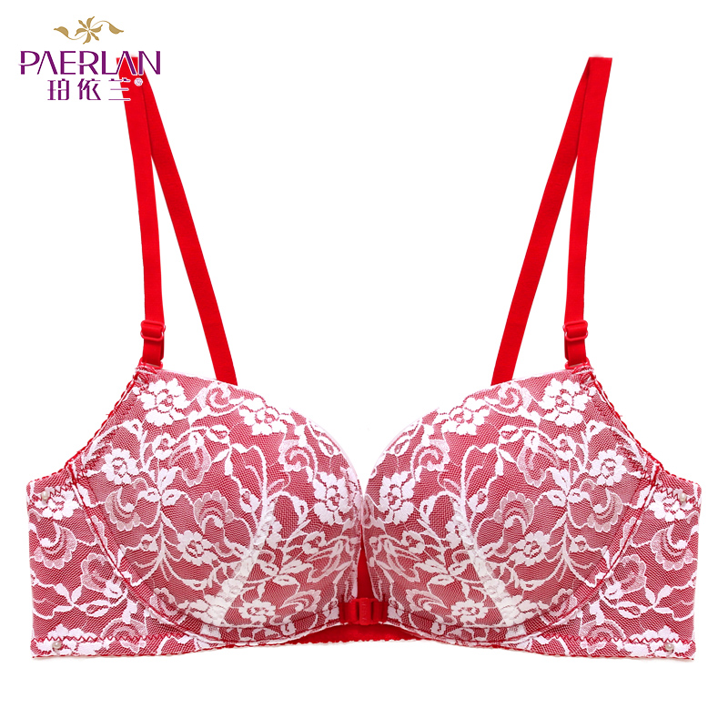 珀依兰 前扣无钢圈蕾丝边文胸小胸聚拢 一片式无痕性感撞色女内衣