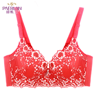 本命年大红色聚拢调整型女文胸罩 性感深v刺绣精品小胸收副乳内衣