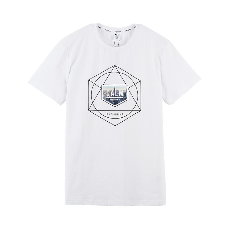 以纯线上品牌a21 2017夏装新款T恤男 简约时尚印花男装圆领短袖T4721330230