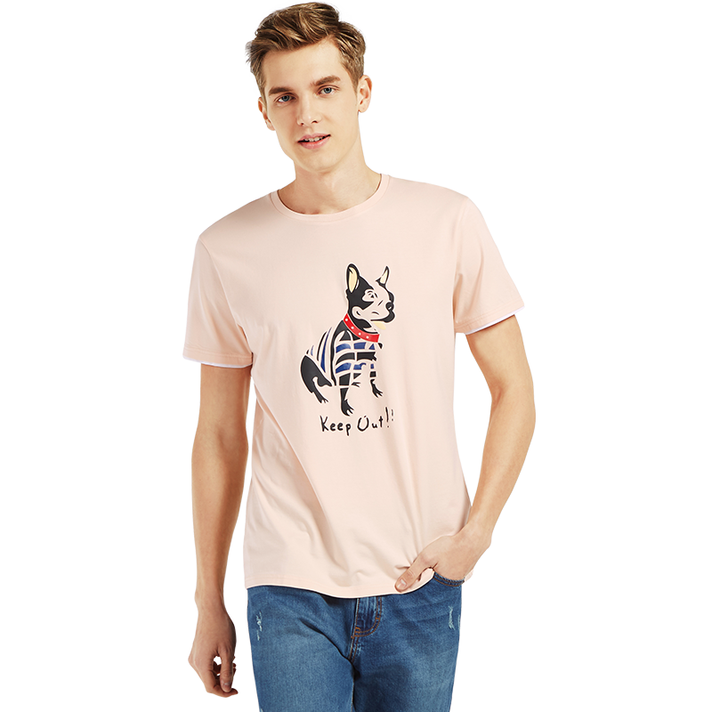 以纯线上品牌a21 2017夏装新款修身圆领短袖T男卡通印花休闲T恤4711330001