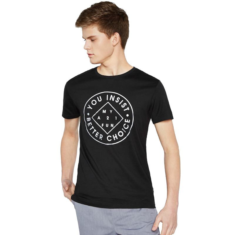 以纯线上品牌a21 2017夏装新品男装透气棉修身圆领字母印花短袖t恤男4621330010