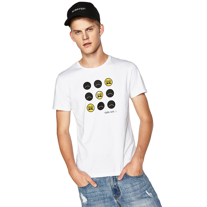 以纯线上品牌a21 2017夏装新款T恤男趣味表情印花舒适圆领短袖上衣4721330212