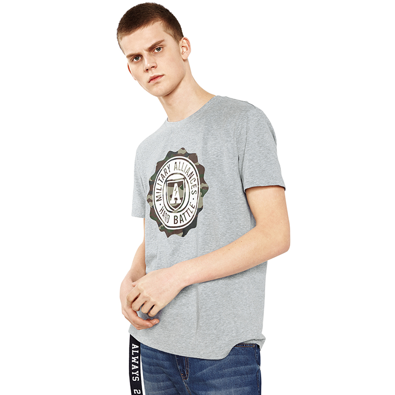 以纯线上品牌a21 2017夏装新款短袖T恤男修身圆领短袖迷彩印花字母4721330058