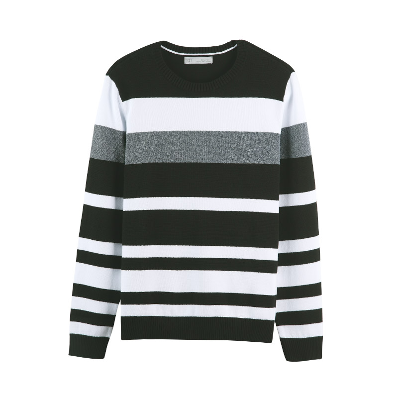 A21以纯线上品牌2017秋装新品条纹毛衣男 休闲百搭青年撞色长袖线衫4731210001