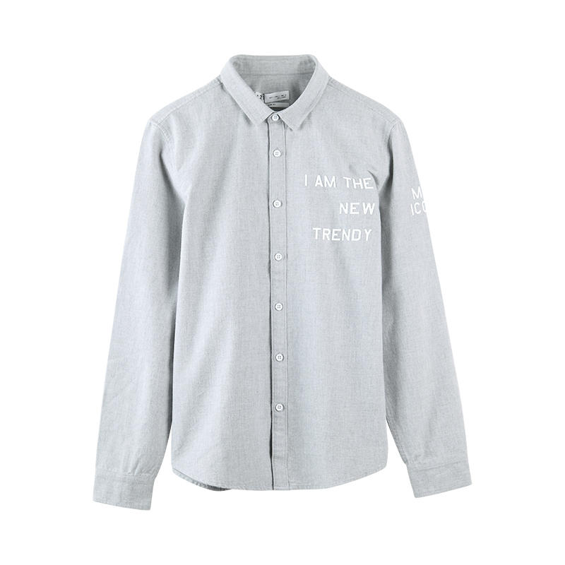 A21以纯线上品牌2017秋装新品修身长袖衬衫男 时尚字母印花纯棉衬衣4731170014
